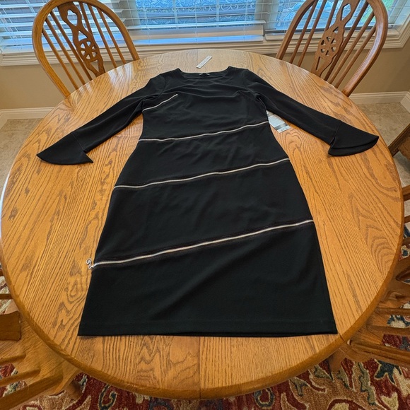 Samuel Dong NWT Black Zipper Sheath Dress 3/4 Sleeves Size M - Picture 8 of 11